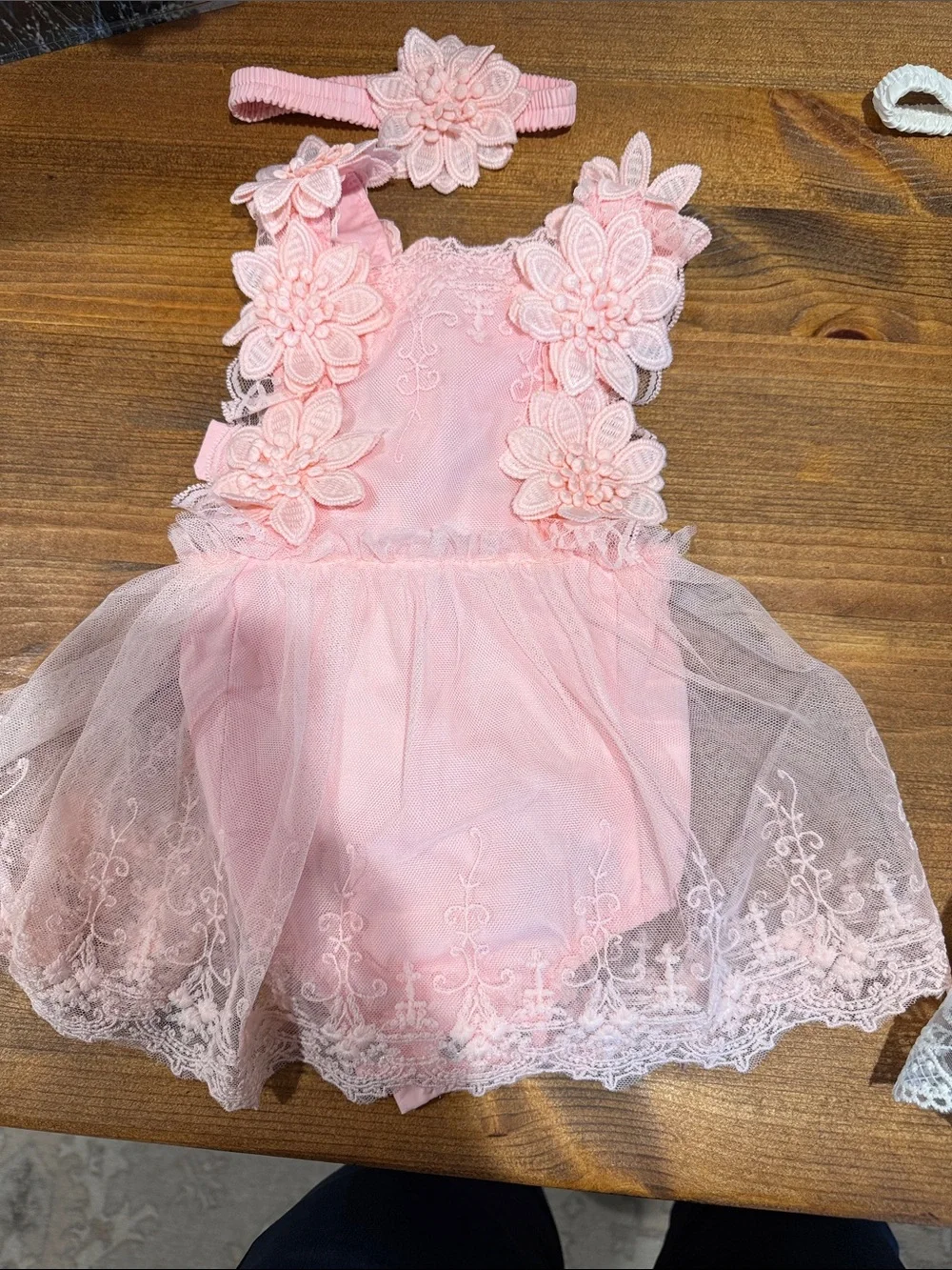 Girls Floral Lace Party Dress - Pink & Cream